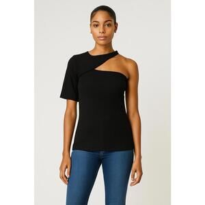 Bibi Black One Shoulder Cutout Ribbed Knit Top Women’s Size L NWOT Asymmetrical